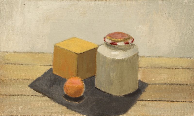 gero troike  stilleven met drie voorwerpen  olieverf x42 cm.  1000 00 2703