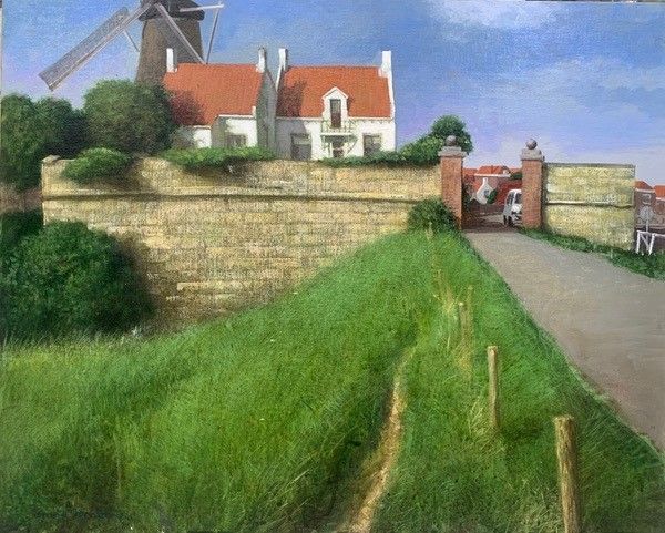 TON VAN STEENBERGEN  Zierikzee  olieverf x50 cm. 1200 00 3885