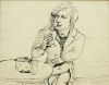 PETER BLOKHUIS  Vrouw aan tafeltje  pentekening . 5089