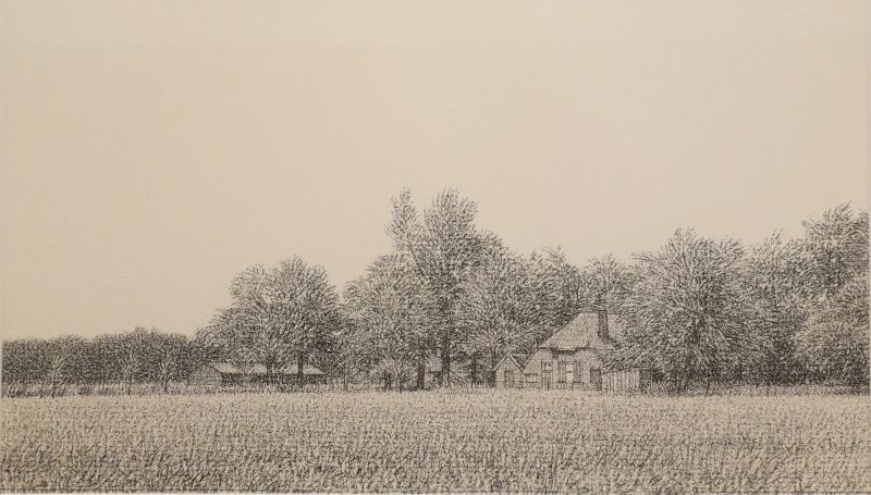 PHILIP KOUWEN  Boerderij in Overrijssel  zwart krijt x24 cm beeldmaten   350 00 ex lijst 5090