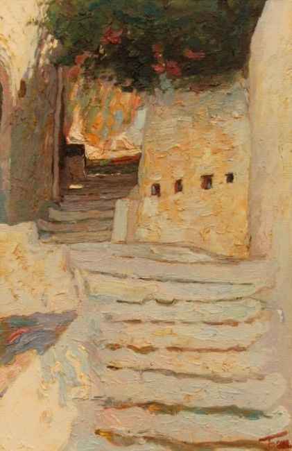 peter bezroukov  straatje in mediterraans dorp  olieverf x43 cm. 950 00  568