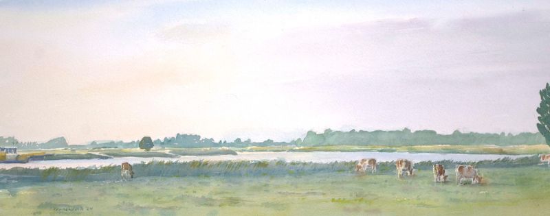  Avondlicht rivierbocht   aquarel  x 62 5 cm1385 00 5163