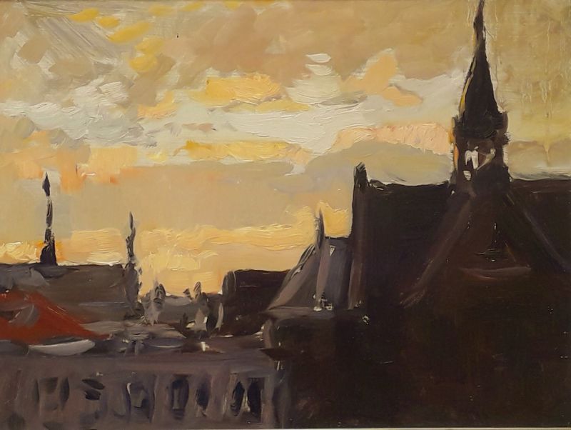HANS VERSFELT   Breda in de avond  olieverf x50 cm. 1400 00 5139