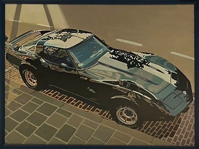 JILLE VAN DER VEEN  Corvette  acryl op maroufle x120 cm. 2600 00 5199