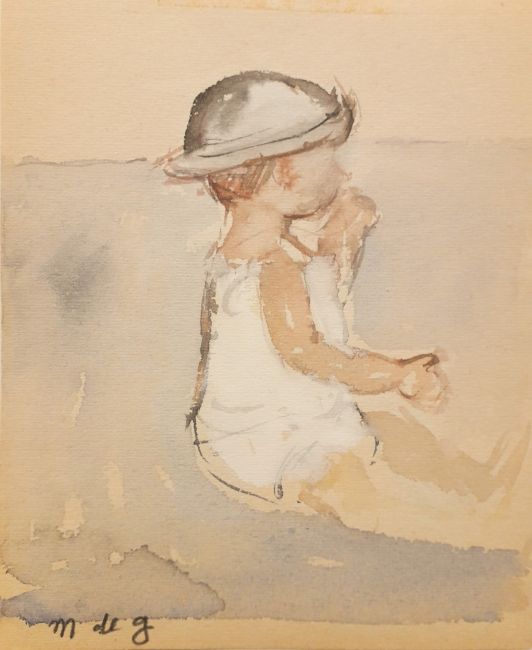 MARJAN DE GLOPPER  Peutertje  aquarel  13x11 cm. 95 00 5109