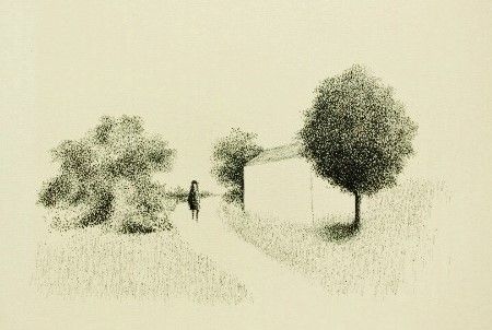 METTEN KOORNSTRA  Wandelaar in bossage  litho   x 42 cm. binnenmaten  150   zonder lijst 5117